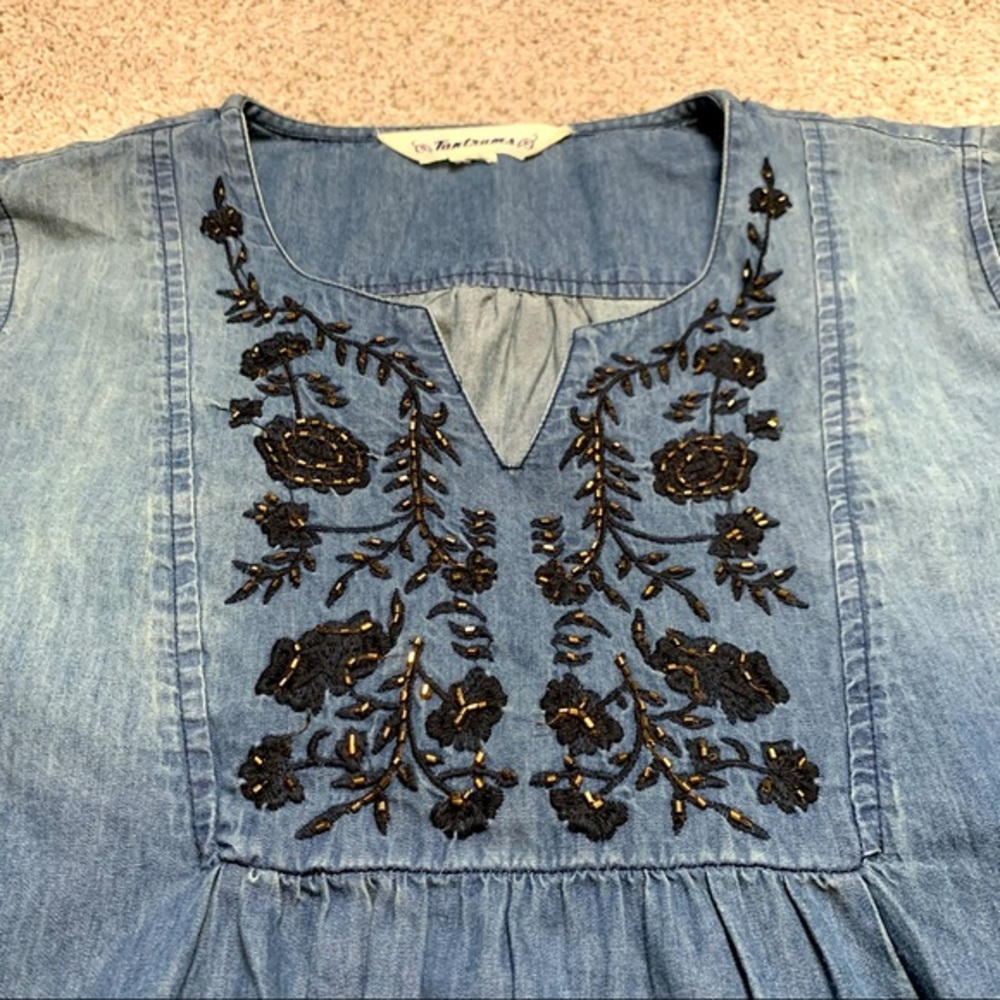 🌺Denim Embroidered Beaded Tantrums Midi Dress Sz L - Picture 15 of 15